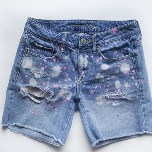 Light Wash SZ 2 Cutoff Blue Pink Jean Shorts Distressed American Eagle Denim